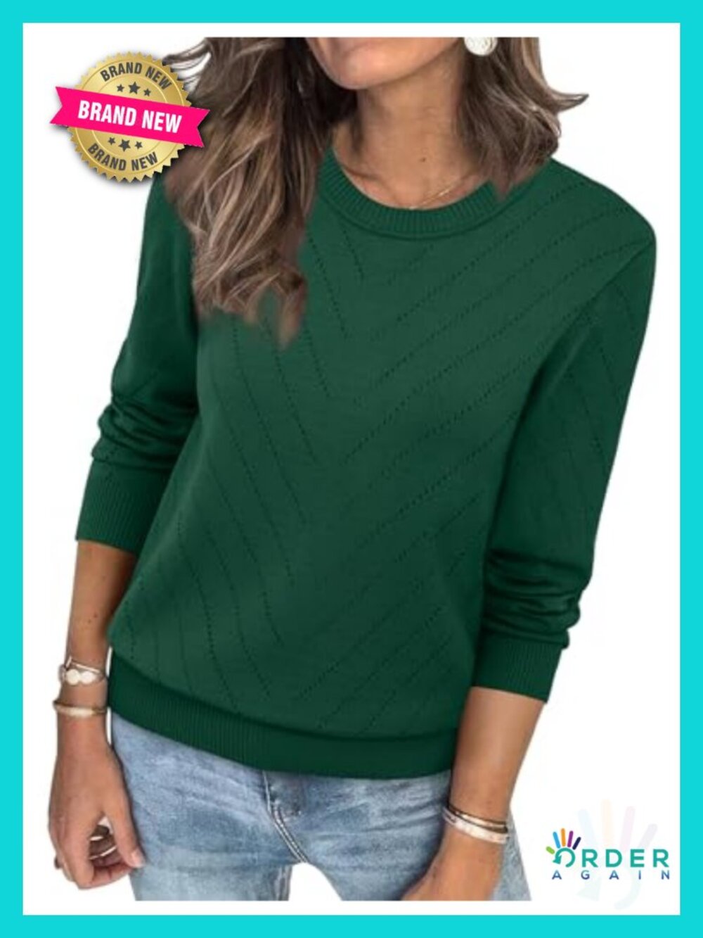 Women's Crew Neck Sweater Long Sleeve Pullover Knit Soft Cozy